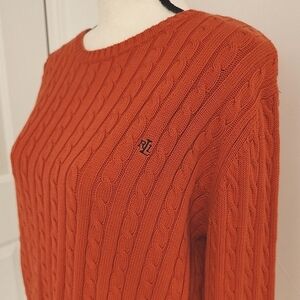 Ralph Lauren RLL Cable Knit Sweater Orange Crew Neck Size XL